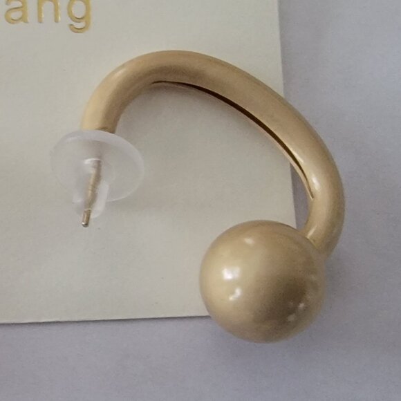 Polished Gold Ball Open Hoop 925 Stud Earrings - Picture 2 of 4